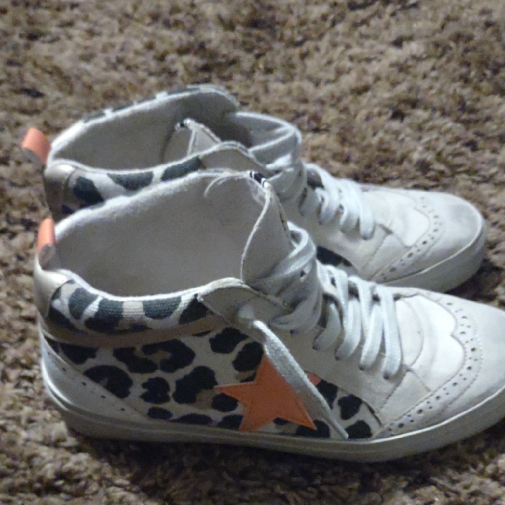 ShuShop White and Orange Leopard Print Sneakers
